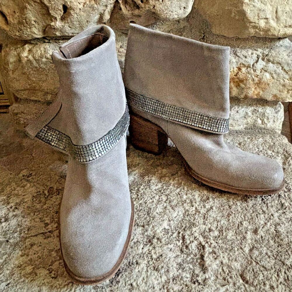 Barneys New York Gray Ankle Boots with Silver Accent